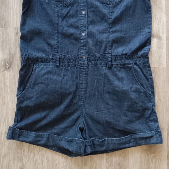 Calvin Klein Blue Denim Romper Shorts Women Large Button Front Beachy Y2k Indie - Picture 3 of 9